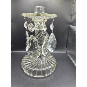 VTG Fostoria Glass Candle Holder 6 Hanging Crystal Prisms Elegant Swirl Design